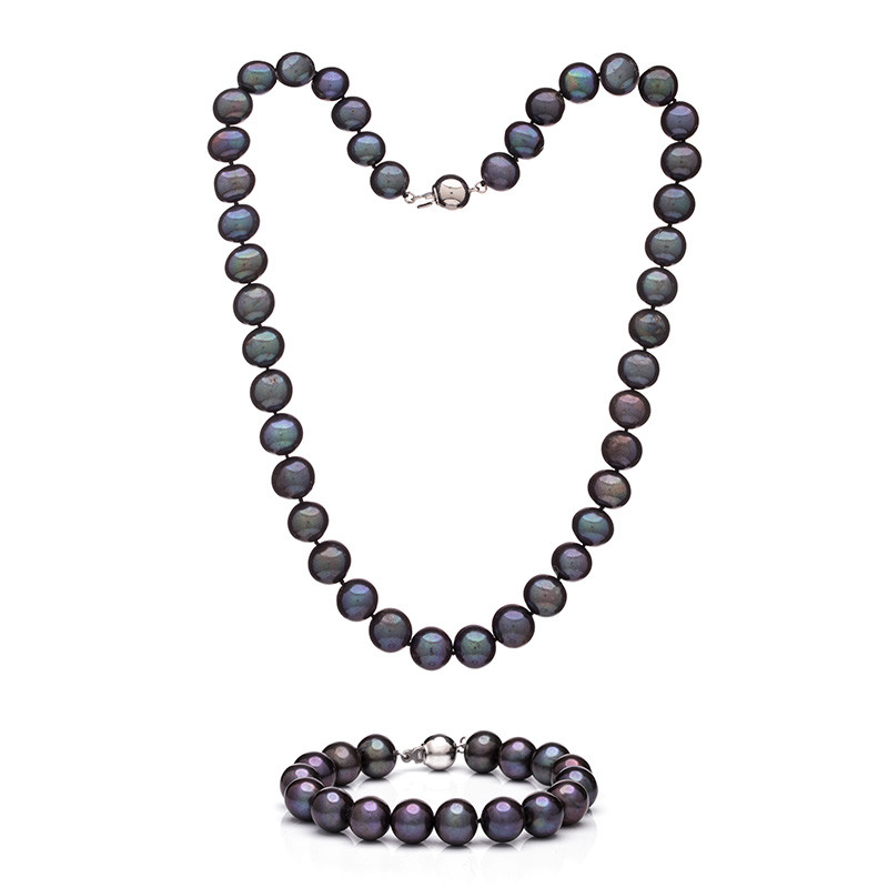 6-12mm Black Shell Pearl Graduated Three-Strand Necklace with Sterling  Silver. 18